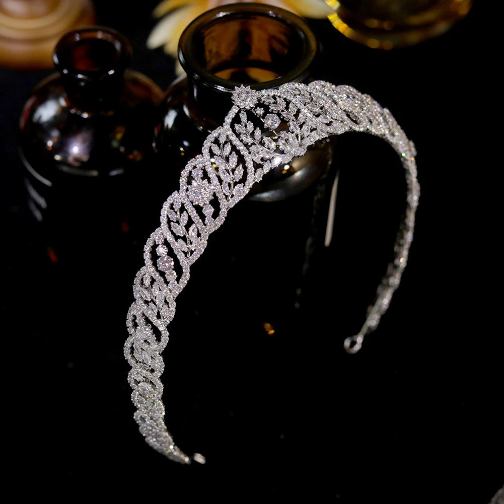 New Zircon Lengthen Crown For Women Headband 3A CZ Bridal Luxury Diadema Wedding Hairband Party Hair Jewelry Accessories A01601