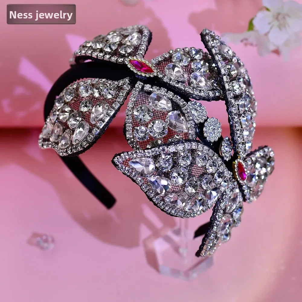 Luxurious Handmade Butterfly Sparkling Headwear Full of Diamonds Fashionable Super Shiny Water Diamond Hair Accessory