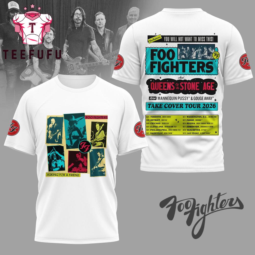 Foo Fighters Take Cover 2026 Tour Unisex White 3D Shirt