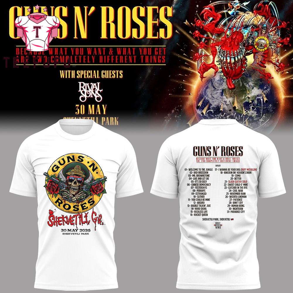 Guns N’ Roses 2025 Tour Shekvetili Park White T Shirt