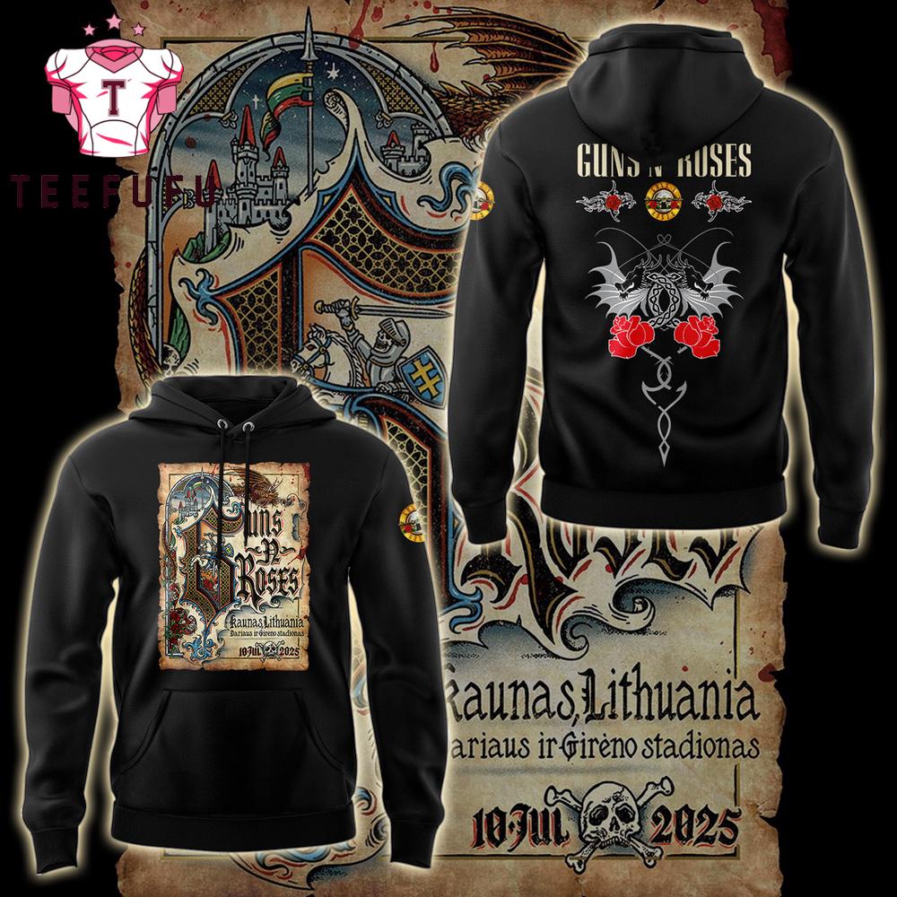 Guns N' Roses In Kaunas Lithuania July 2025 Dariaus Ir Gireno Stadionas Black Hoodie