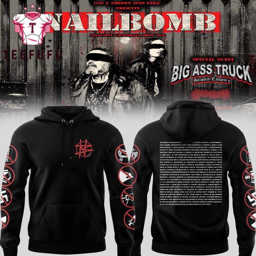 Nailbomb Band Exclusive California Show 2026 Black Hoodie