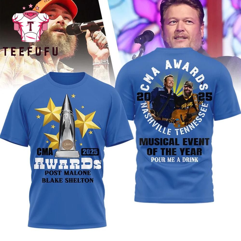 Post Malone 2025 CMA Awards Graphic Signature New 3D Shirt