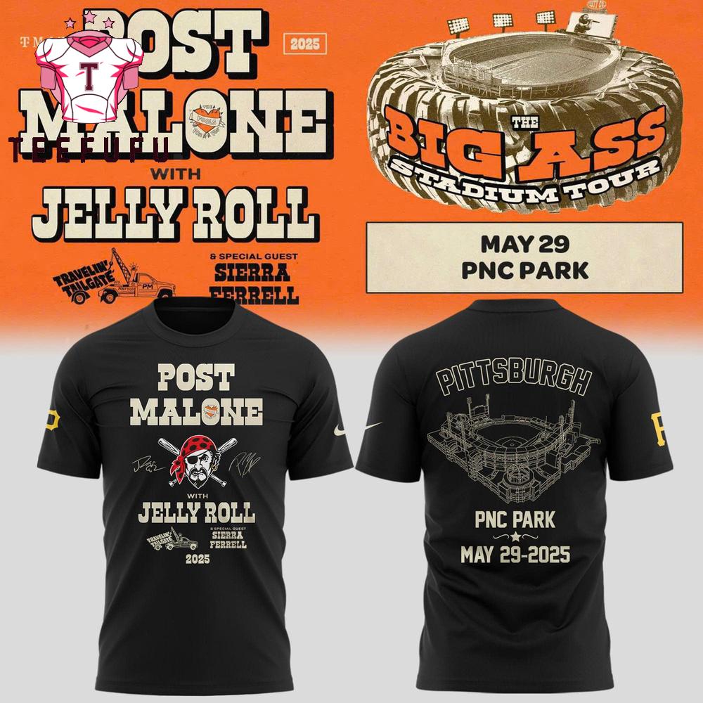 Post Malone Big Ass Stadium Tour x Pittsburgh Pirates 2025 3D Shirt