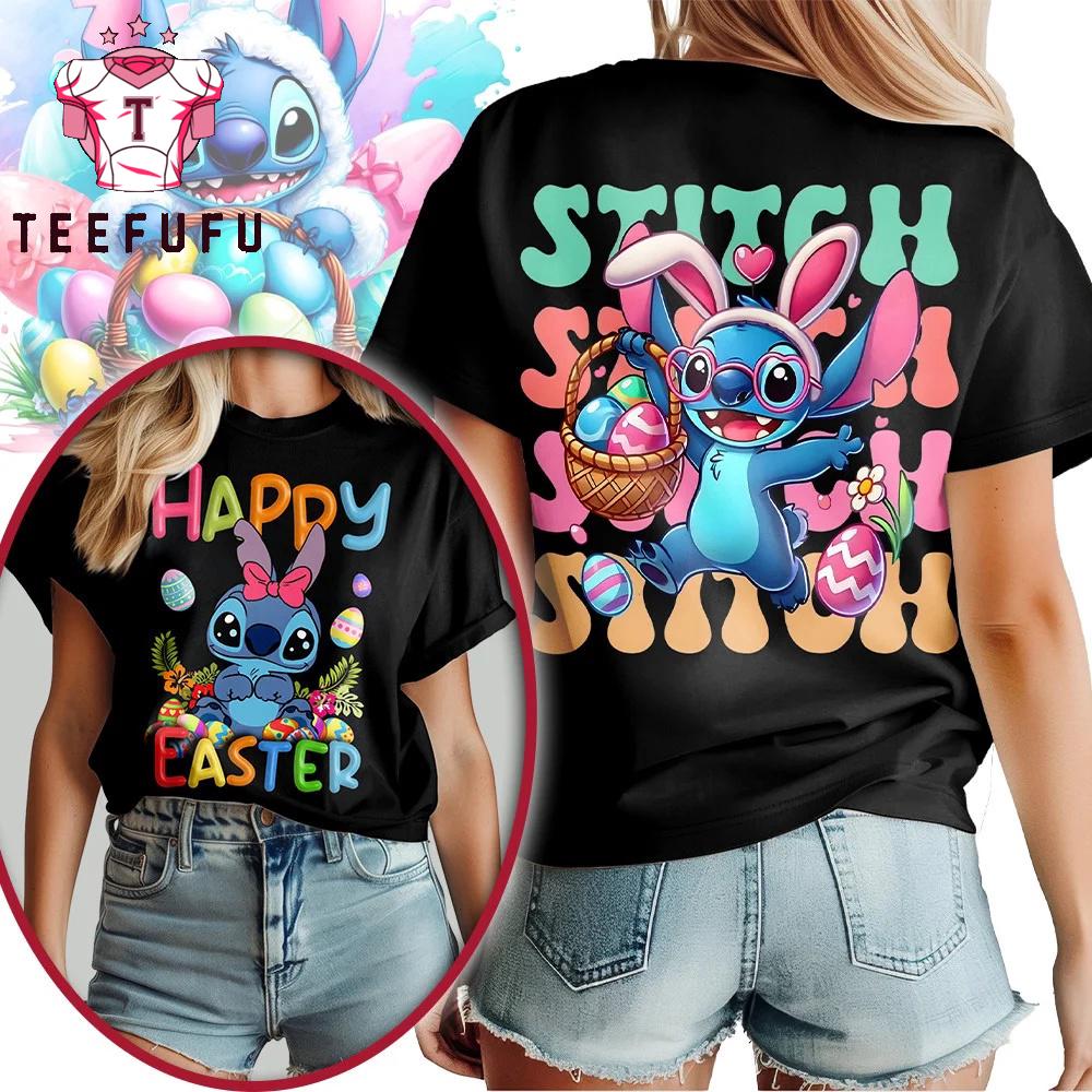 Stitch Happy Easter 2026 Black T Shirt