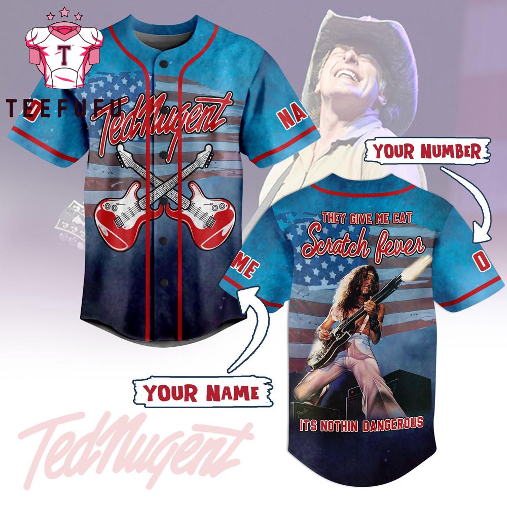 Ted Nugent Guitar Music American Flag Baseball Jersey