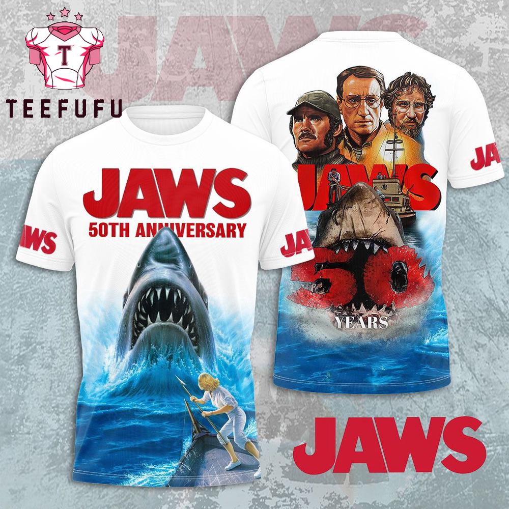 The Hunt Begins Jaws Shark Legacy 3D Tee 2025 Edition