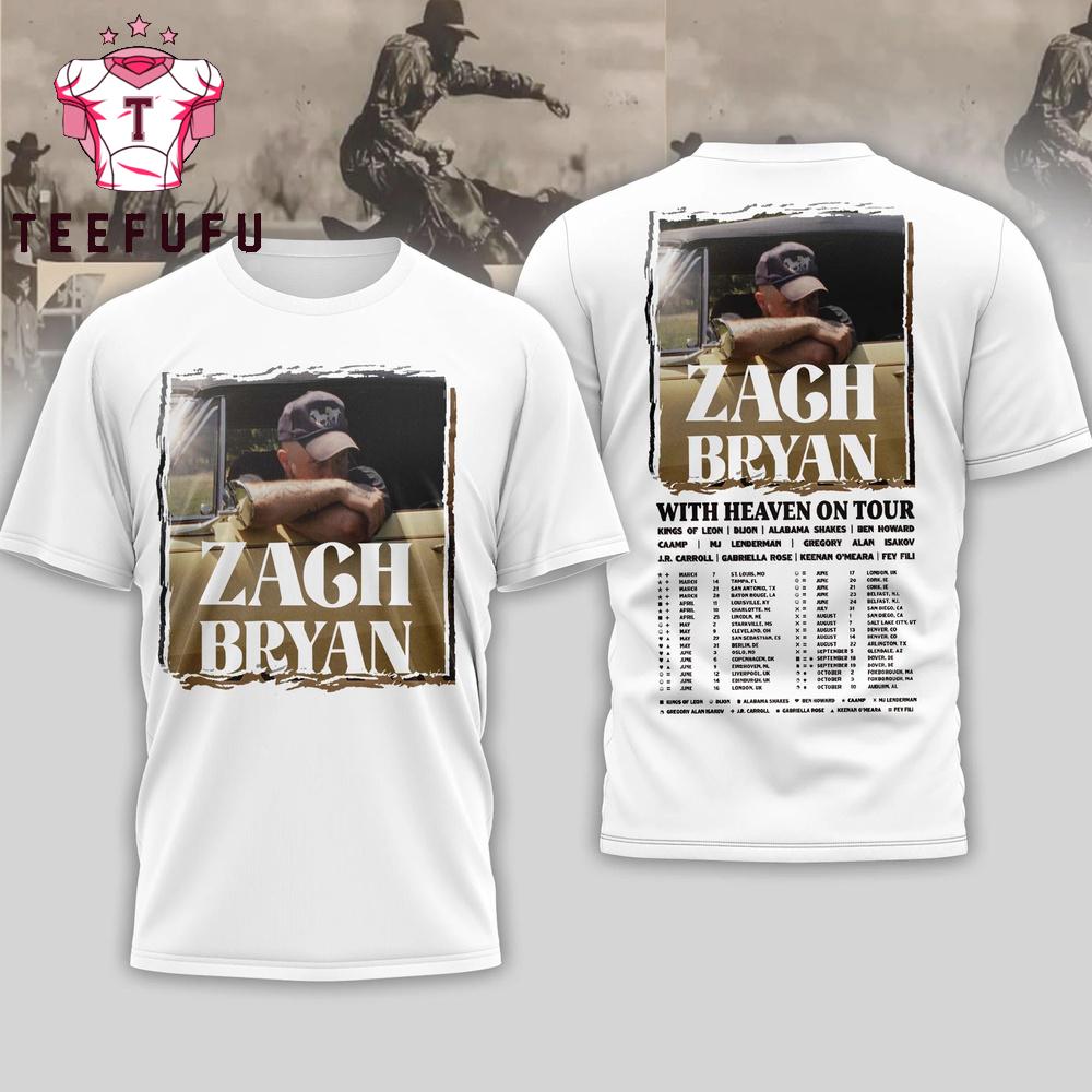 Zach Bryan 2026 With Heaven on Tour White T Shirt